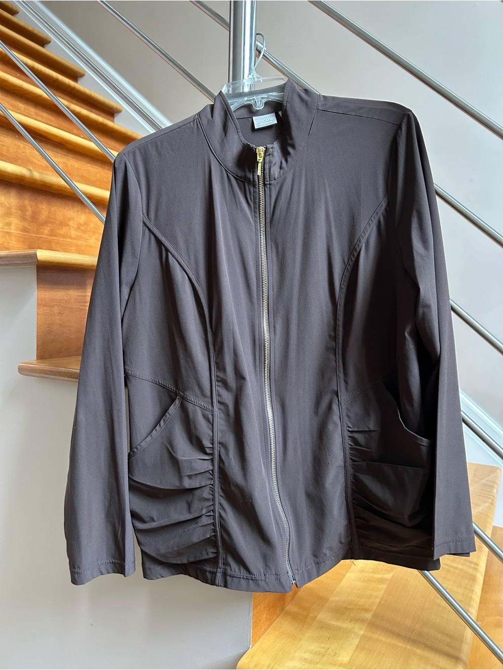 Chico's Dark Brown Zip-Front Varsity Jacket
